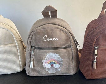 Taupe gray corduroy backpack personalized with first name / children's schoolbag / nursery backpack / schoolbag / kids / child's first name