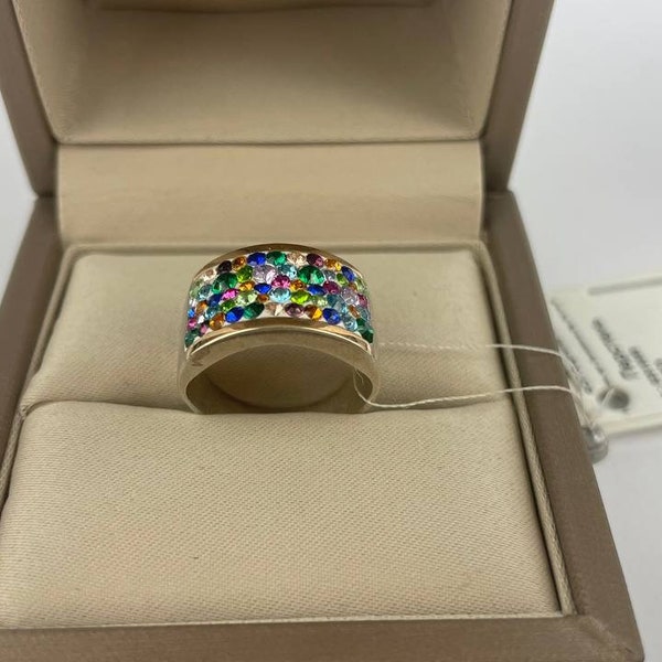 Anillo de plata y oro, Anillo de plata de ley 875 con piedras Swarovski multicolores