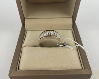 Silver and gold Ring, 925 Sterling Silver Ring with cubic zirconia stones