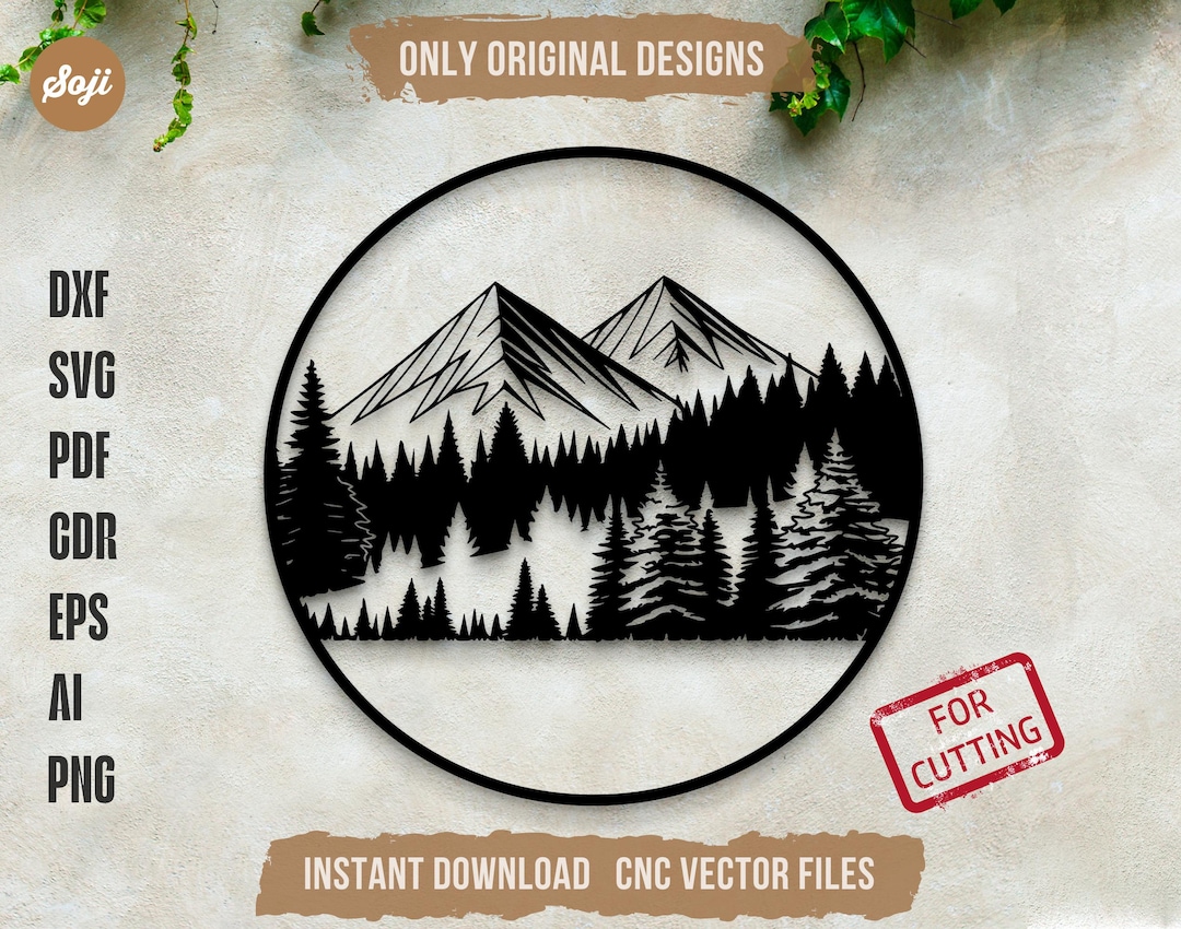 Mountains Svg Laser Cut Files Dxf File for Laser Mountain Scene Cricut ...