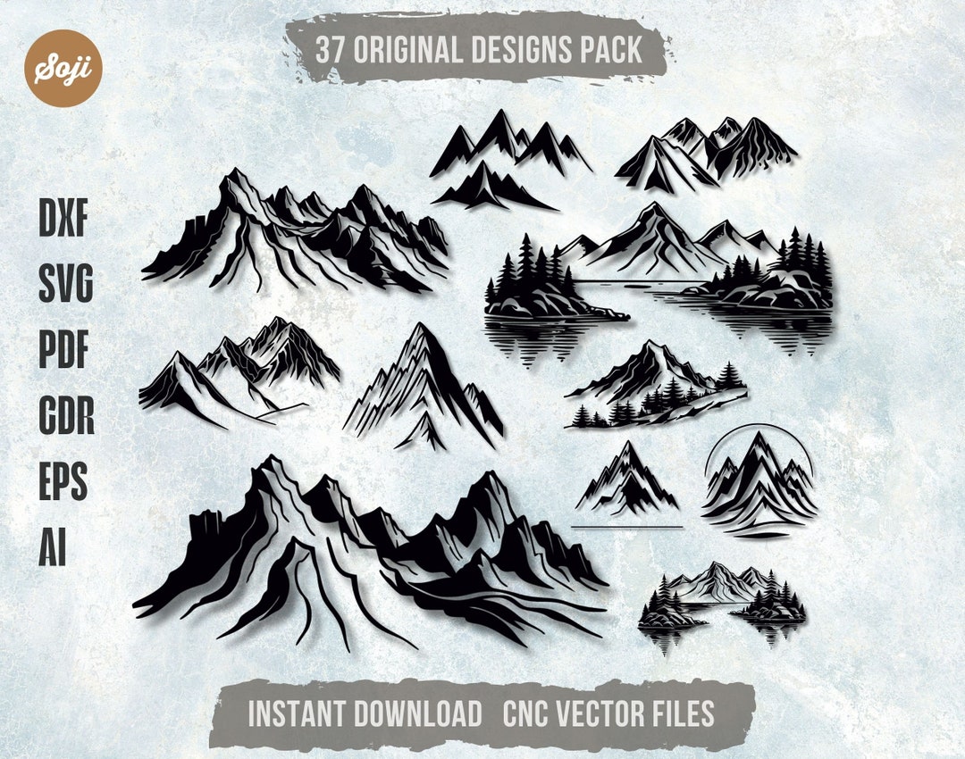 Mountain Svg Bundle Digital Prints Mountains Range Dxf File Bundle Cnc ...