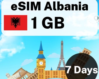eSIM Albanien - 1 Gb - 7 Tage - Reise eSIM, keine physische SIM-Karte erforderlich