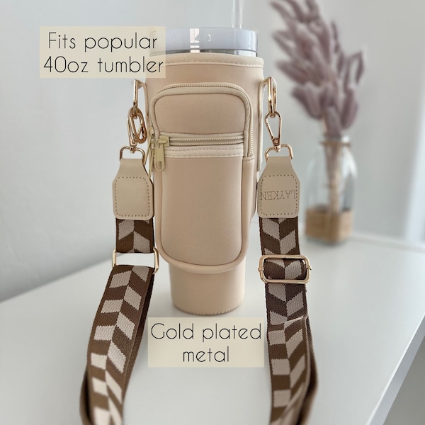 Reisdrager voor 40 oz Tumbler fleshouder met aangepaste gegraveerde lederen schouder Boho riem Crossbody Tumbler accessoire mouw cadeau idee