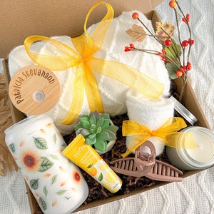 Personalisierte tägliche Geschenkbox für sie Sonnenblume Zitrone Geschenkkorb Wertschätzung Pflegepaket für Frauen Gute Besserung Geschenkset für Oma