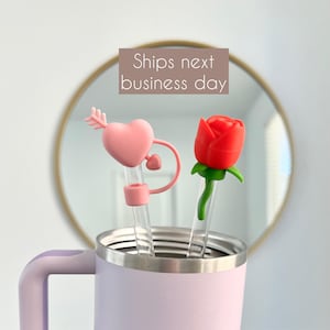 スタンレー タンブラー用ストロートッパー 彼女への記念日の贈り物 誕生日プレゼント バレンタインギフト 母の日 十代の女の子 かわいいローズハートストローカバー