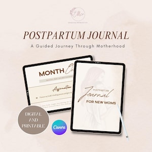 Diário de Afirmações Pós-Parto Presente para Nova Mamãe para Chá de Bebê Pacote para Futura Mamãe Modelo de Diário de Rastreador de Humor Download Maternidade Digital