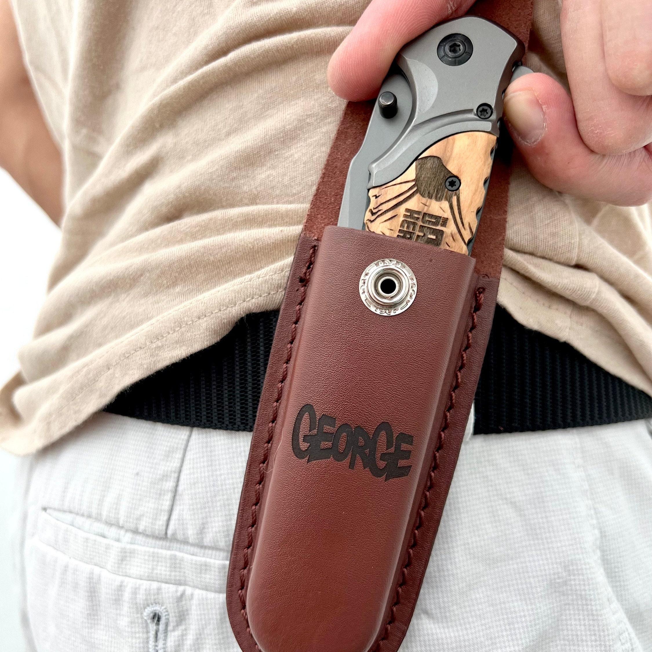 Engraved Skull Knife, Folder Knife, Belt Clip Knife 