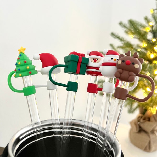 Christmas Tumbler Straw Silicone Topper Gift Perfect Stocking Stuffer Straw Dust Cover Holiday Accessories For Popular Tumbler Lover