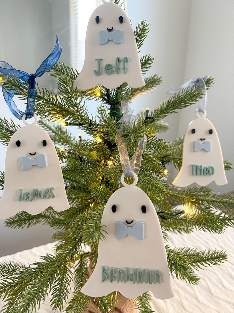 Christmas Tree Ghost Ornament for Boy Customizable Name for Keepsake