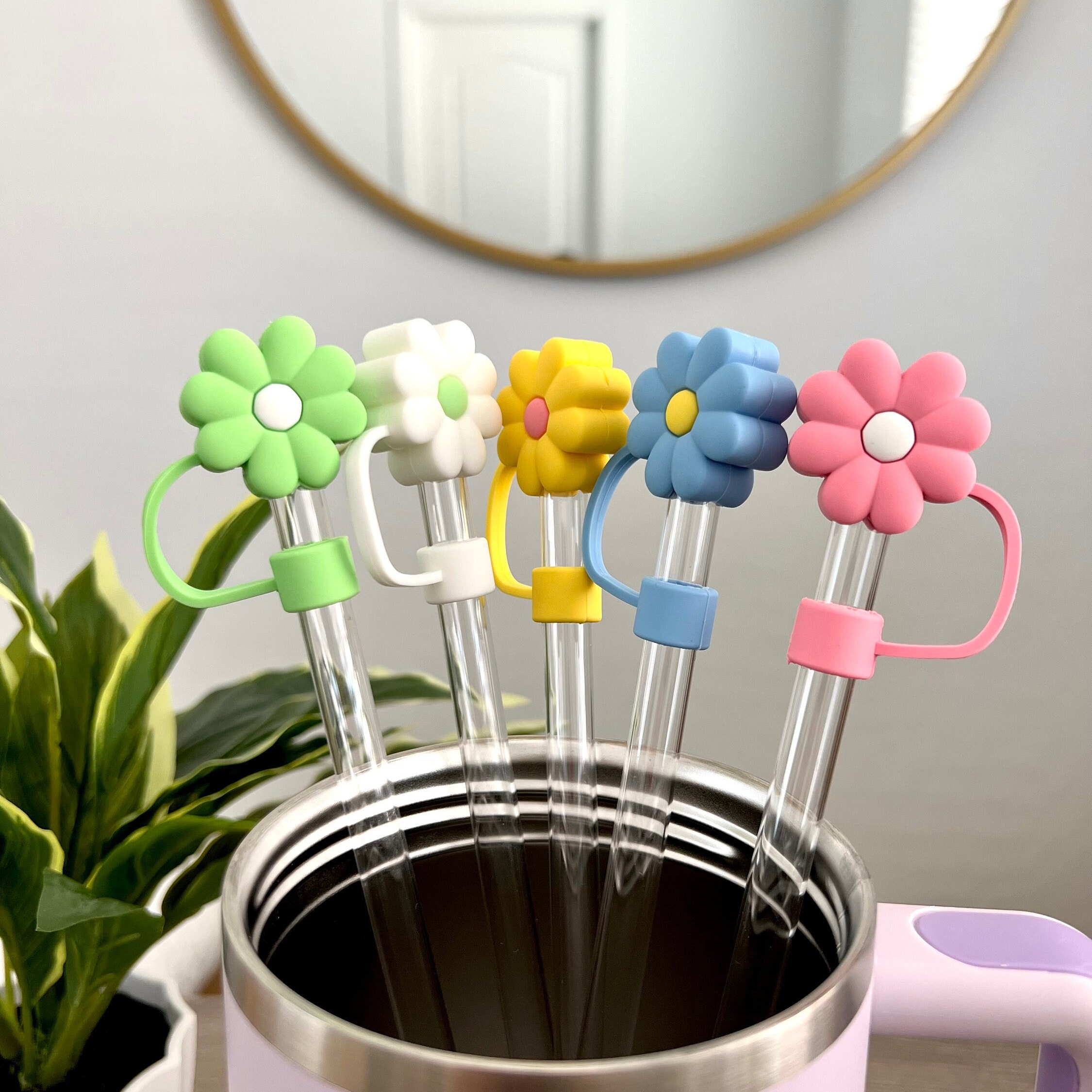 5 Pcs Cute Silicone Straw Cover Cap, Flower Straw Topper For Stanley Cup  Tumbler (7mm-9mm), Flower Reusable Straw Covers, Dust-Proof Drinking Straw