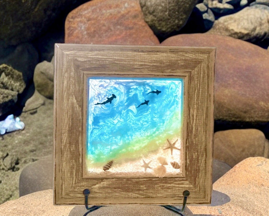 6x6 Mini Beach Art Wood Framed Mixed Media Wall Hangingtabletop Decor