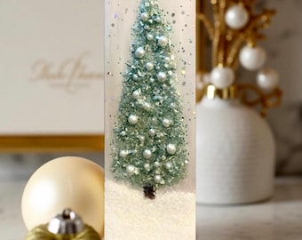 Aqua Crushed Glass Christmas Tree Wall Art: Resin Coated Canvas (4x12")