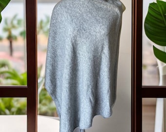 Grey Cashmere Cotton Blend Poncho