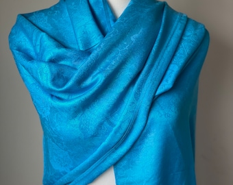 Blue Silk Pashmina Scarf Multicolor shawl