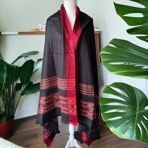 Pure Wool Shawl Black & Red Floral Embroidery Large Scarf