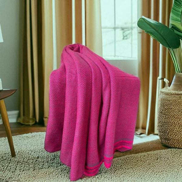 Magenta Herringbone Cashmere Silk Blend Blanket Throw