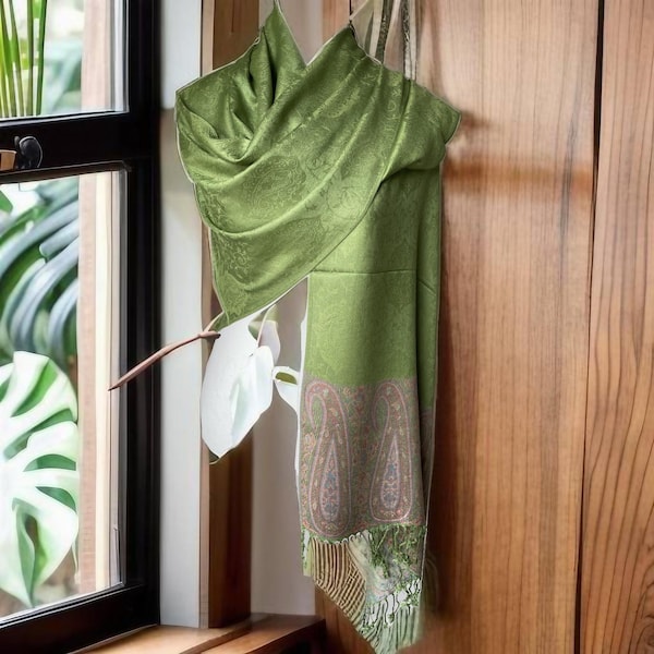 Green Silk Pashmina Scarf