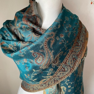 Teal Pashmina Cotton Scarf Shawl Wrap Paisley Print Boho