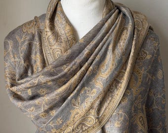 Multicolor Pashmina Cotton Scarf Yellow Black Shawl Wrap Paisley Print