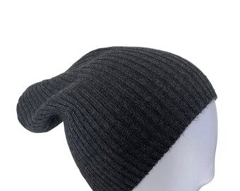 Charcoal Grey Pashmina Wool Cotton Beanie