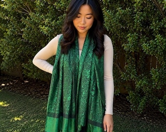 Dark Green Silk Pashmina Scarf