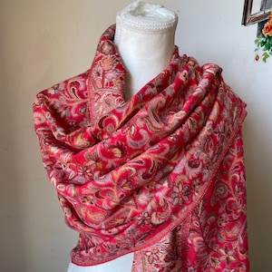 Red Lightweight Handmade Pashmina Wool Shawl – Soft Warm Wrap Scarf for Women, Winter Boho, Gift for Her, Travel Scarf