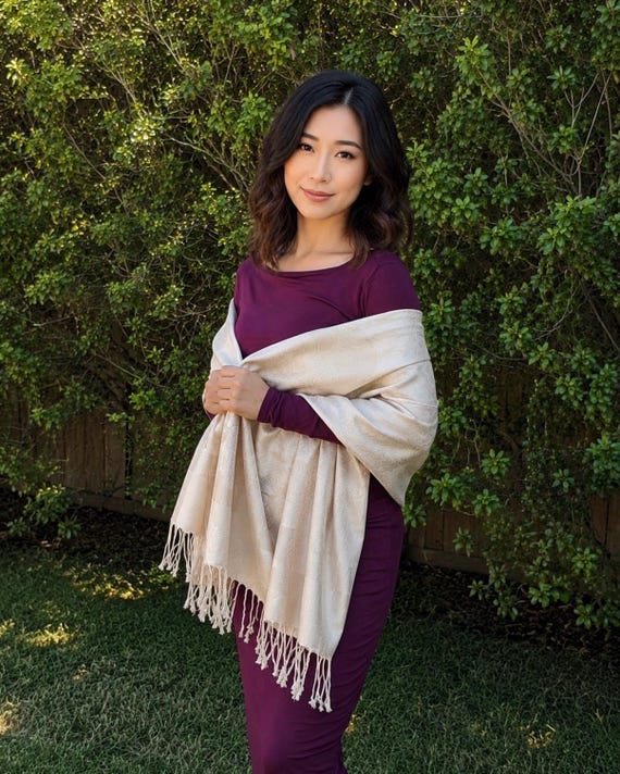 cream shawl for dress Cream Beige Pashmina Wedding Shawl