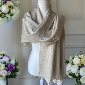 Beige Yak Wool Shawl | Silk Shawl | Meditation Shawl | Long Shawl | Handmade Scarf