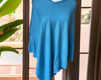 Cobalt Blue Cashmere Cotton Blend Poncho