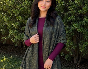 Olive Green Silk Pashmina Scarf