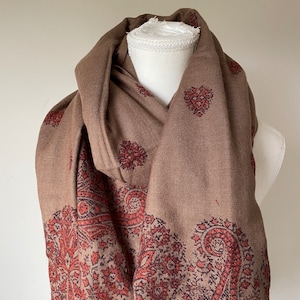 Brown Wool Shawl Floral Design Knitting Shawl Best Gift for Mom Dad Handmade Embroidery Stole Meditation Shawl Yoga Blanket