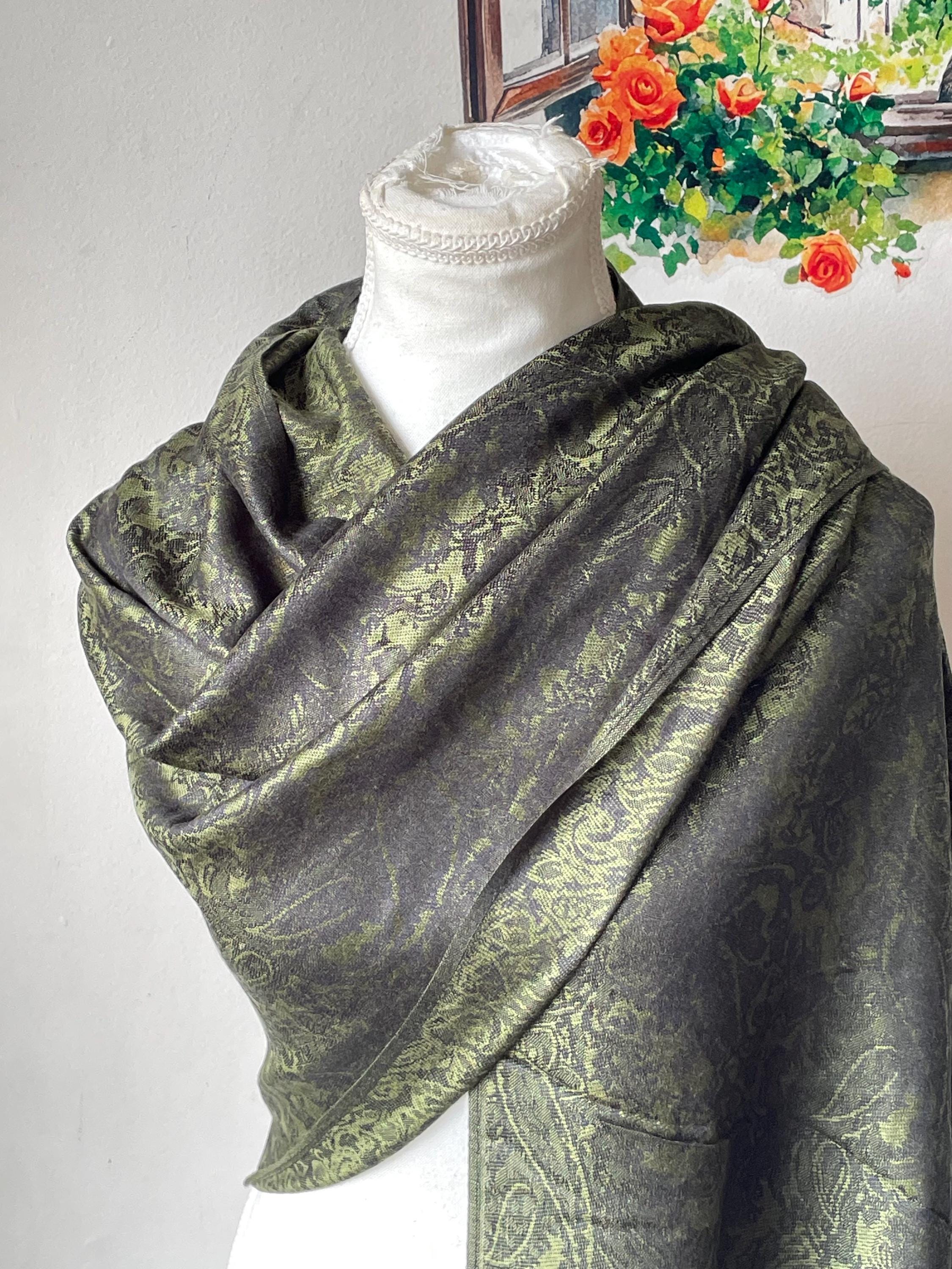 Olive Green Silk Pashmina Scarf