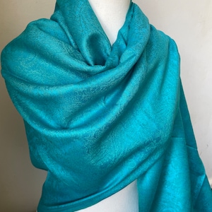 Turquoise Blue Silk Pashmina Scarf Multicolor shawl
