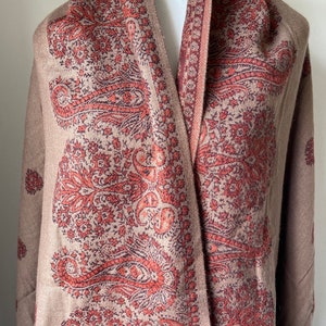 Brown Wool Shawl Floral Design Knitting Shawl Large Unisex Large Scarf Embroidery Stole Meditation Prayer Blanket