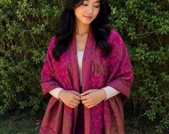 Hot Pink Fuchsia Pashmina Cotton Scarf Shawl Wrap Paisley Print Boho