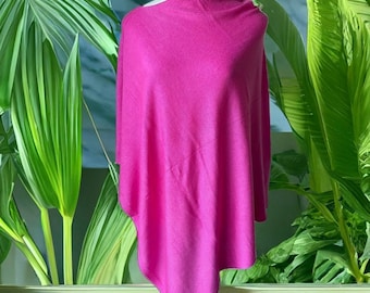 Hot Pink Cashmere Cotton Blend Poncho