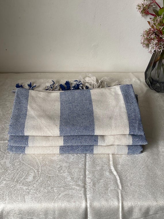 Blue Cotton Beach Towel Rim Stripped Turkish Bath Towel Quick Dry