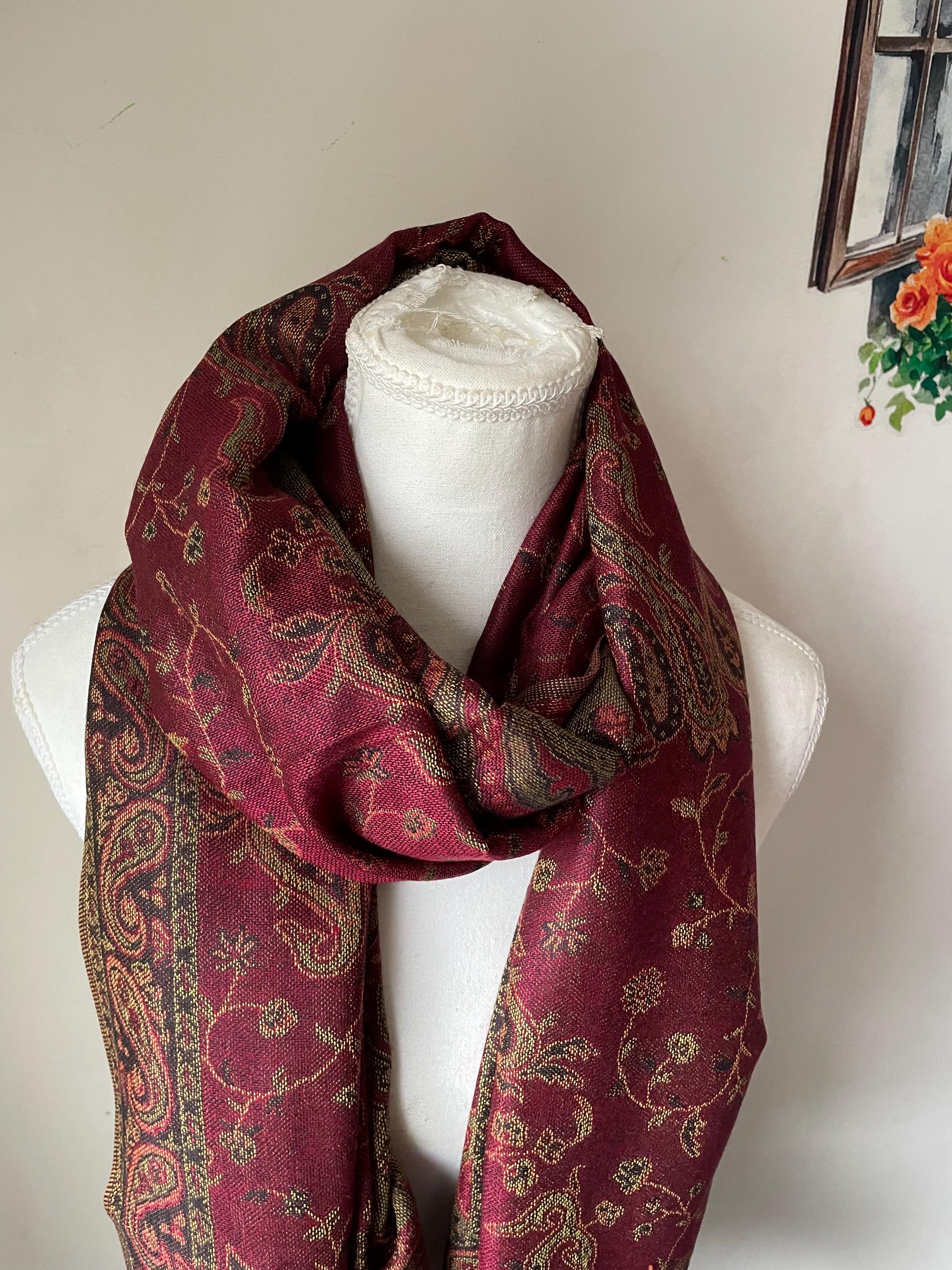 thumbnail image 2 of CJ Apparel Burgundy Pashmina Shawl Wrap – Handmade Tassel Scarf, 200cm 2 of 5