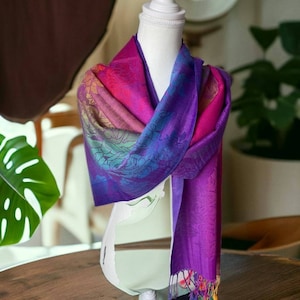 Purple Rainbow Silk Pashmina Scarf Multicolor shawl