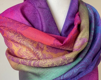 Purple Rainbow Silk Pashmina Scarf Multicolor shawl