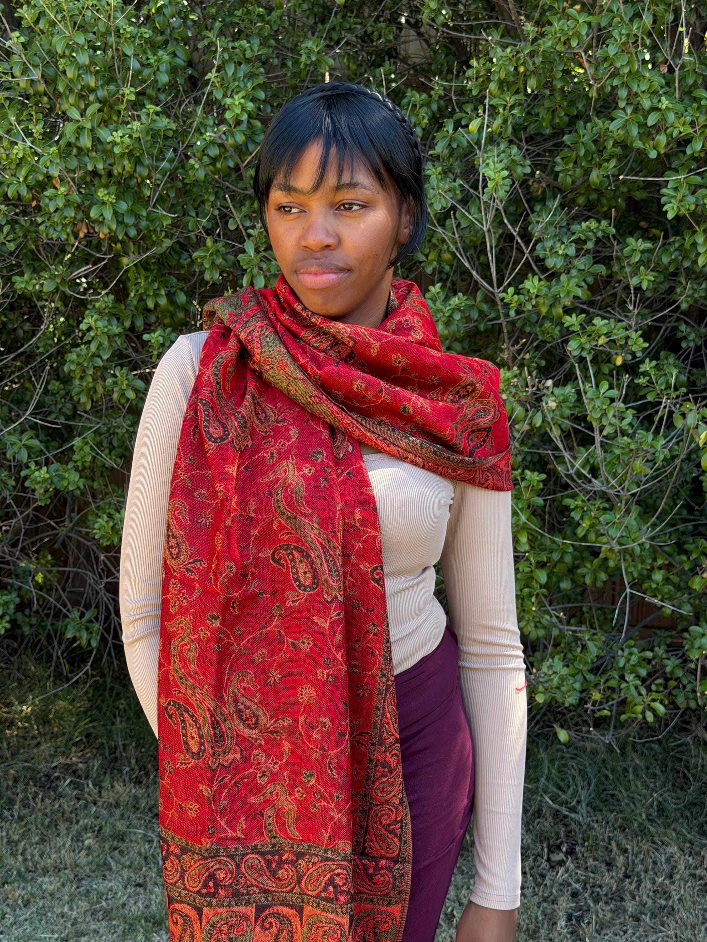 Red Pashmina Cotton Scarf Shawl Wrap Paisley Print Boho - Etsy display picture 3