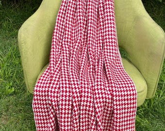 Red Houndstooth Pashmina Wool Blanket Throw
