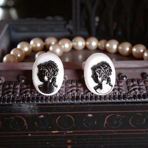 Victorian Goth Reverse Cameo Stud Earrings