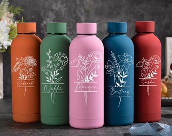 Birth Flower Water Bottle,Insulated Water Bottle,Custom Tumbler Cup Gift,Water Bottle with Name,Thermos Bottle,Wedding Water Bottle