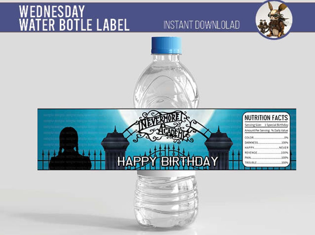 Wednesday Addams Water Bottle Label Nevermore Gothic Addams - Etsy