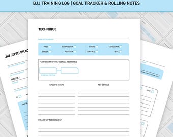 Diario de progreso de Jiu-Jitsu / Registro de entrenamiento de BJJ / Seguimiento de objetivos y notas continuas