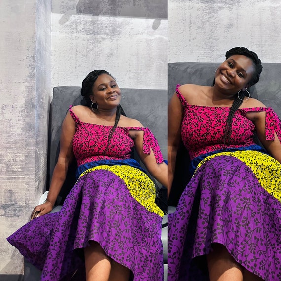 Colourful Summer African Print Smoky Gypsy Long Ankara Dress. Versatile Mix and Match Kaftan. Colour Block Detachable Sleeves Flare Dress Etsy