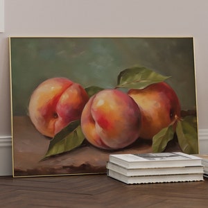 Peach Print Vintage Kitchen Wall Art, PRINTABLE Fruit Still Life with Peaches, Muted Country Painting Fruit Market Poster DOWNLOADABLE 042