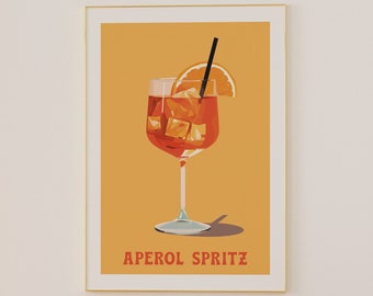 Aperol Spritz Print PRINTABLE Wall Art, Colorful Orange RETRO Cocktail Print, Bar Cart Print, Kitchen TRENDY Wall Art, Italian Drink Print