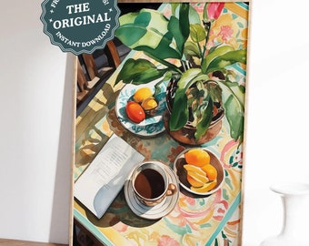 Italian Morning Cafe Print, Trendy Unique Breakfast Poster, Kitchen Decor Botanical Wall Art, INSTANT DOWNLOAD Kitchen Art Dolce Far Niente